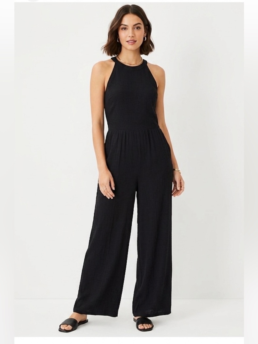 Loft black pants jumpsuit romper size 10 smocked top